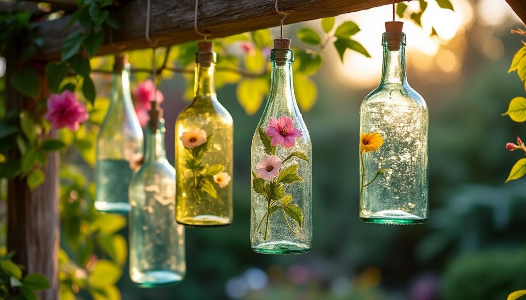 Idées de décoration de jardin avec des bouteilles recyclées